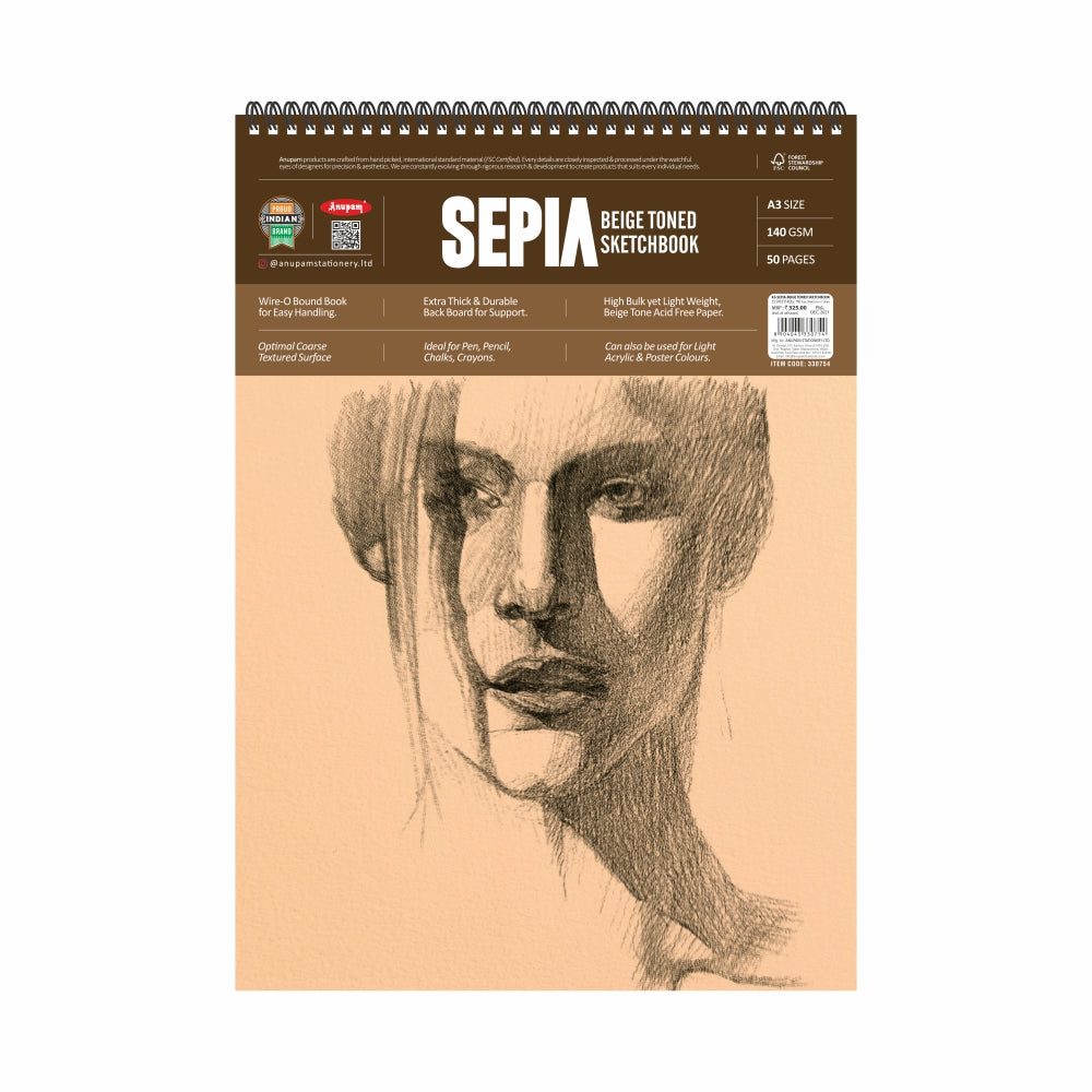 Anupam Sepia Soft Cover Drawing Book A3 - 140 GSM